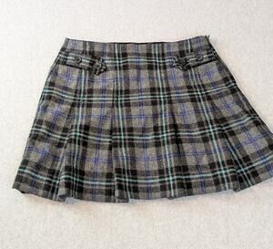 GAP Skirt Sz 1 SM Gray Blue Plaid Wool Blend Pleated Mini Academia Office Preppy